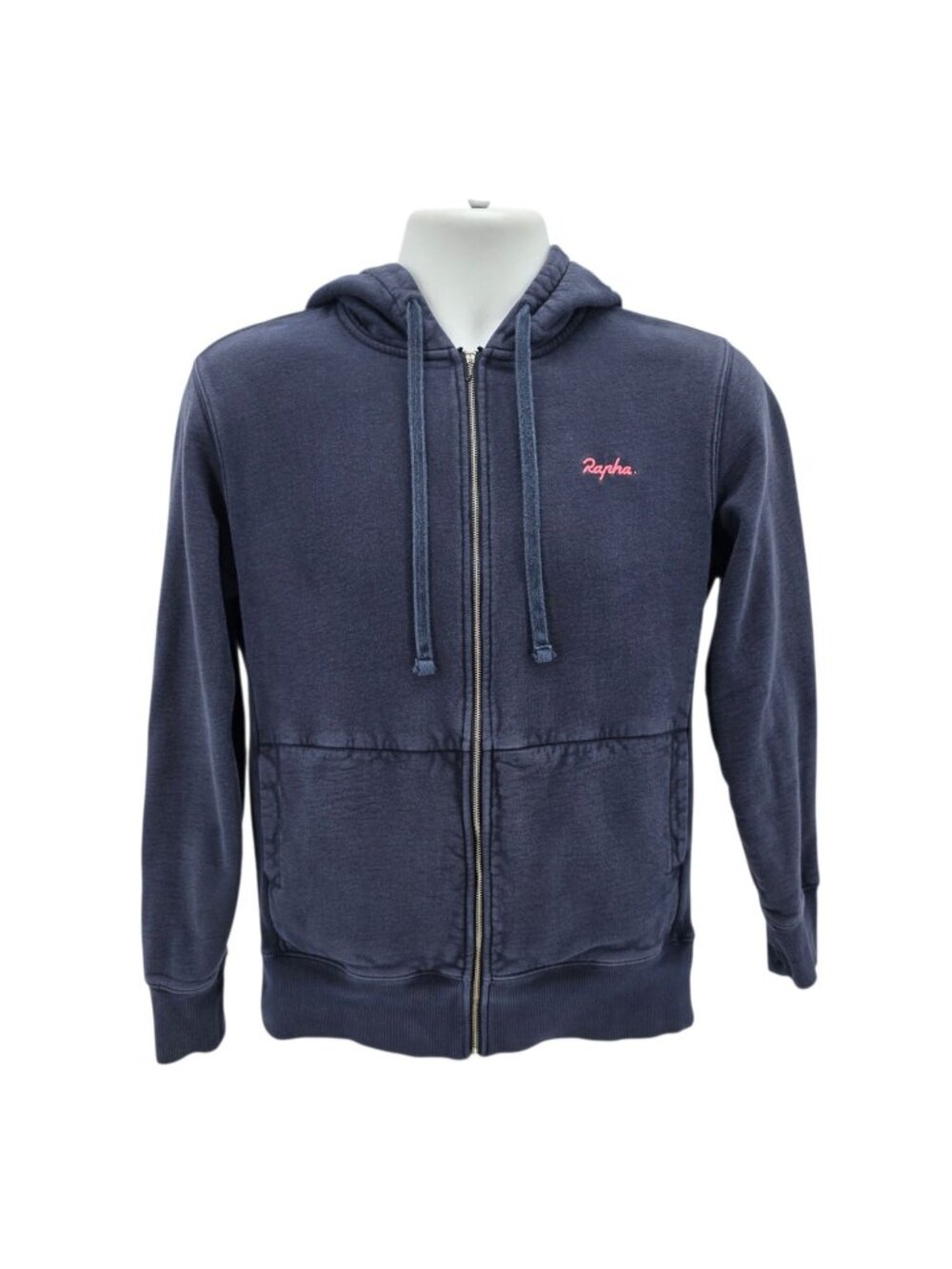 Rapha Mens Small Hoodie Zipper Long Sleeve Navy Blue Neon Pink Logo Sweatshirt